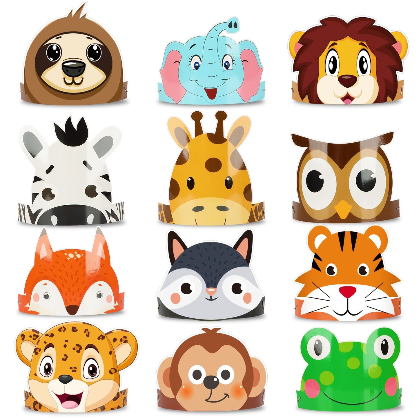 Jungle Safari Party Pack - 12-Piece Wild One Birthday Hats, Paper Crowns, Headbands & Photo Booth Props for Kids - Zoo Theme Decorations & Favors