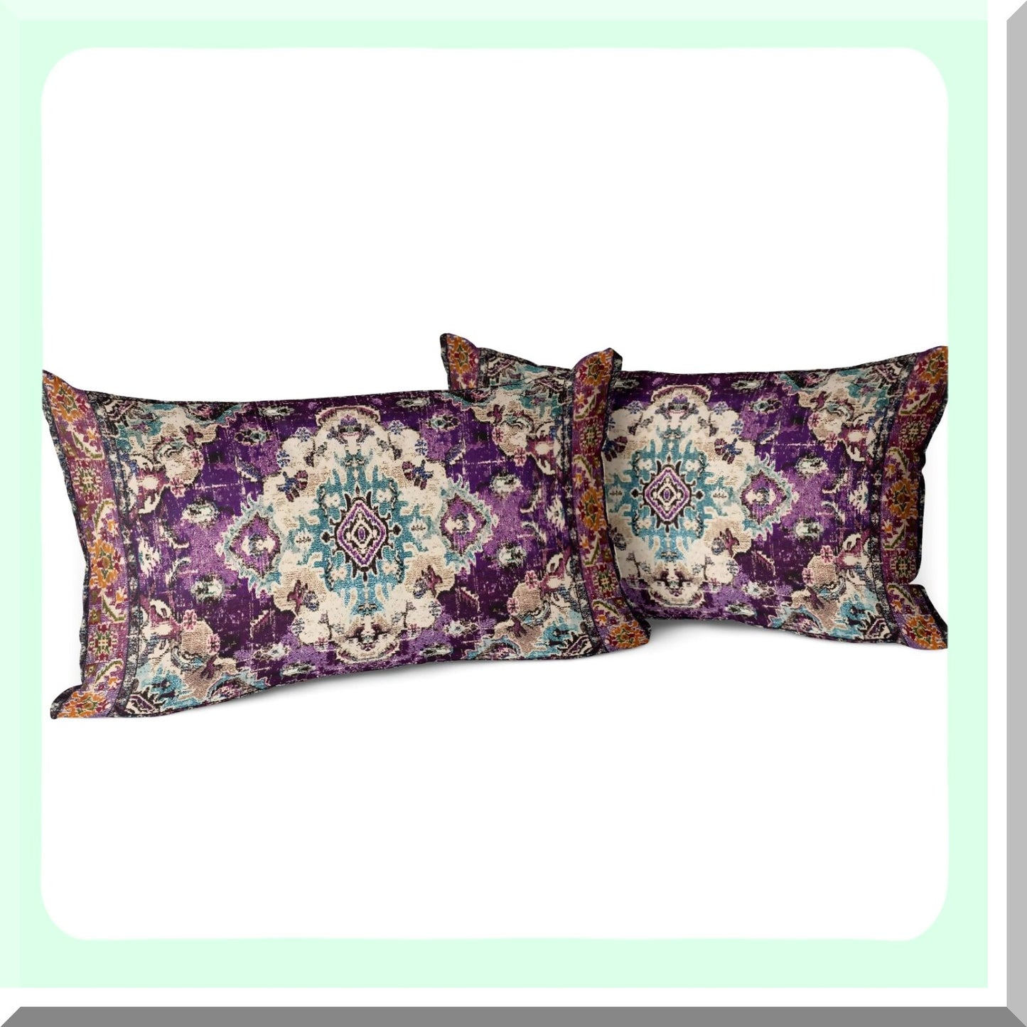 Boho Persian Cotton Pillow Covers - Set of 2 Monaco Rug Cushion Cases - Double Sided Pattern Sofa Bed Decor - Soft Purple Throw Pillowcase 12x20"