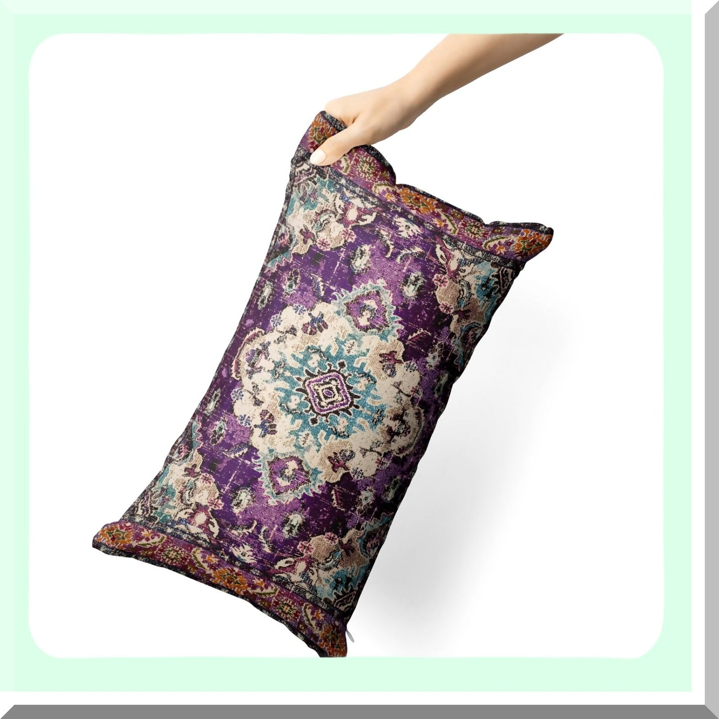 Boho Persian Cotton Pillow Covers - Set of 2 Monaco Rug Cushion Cases - Double Sided Pattern Sofa Bed Decor - Soft Purple Throw Pillowcase 12x20"