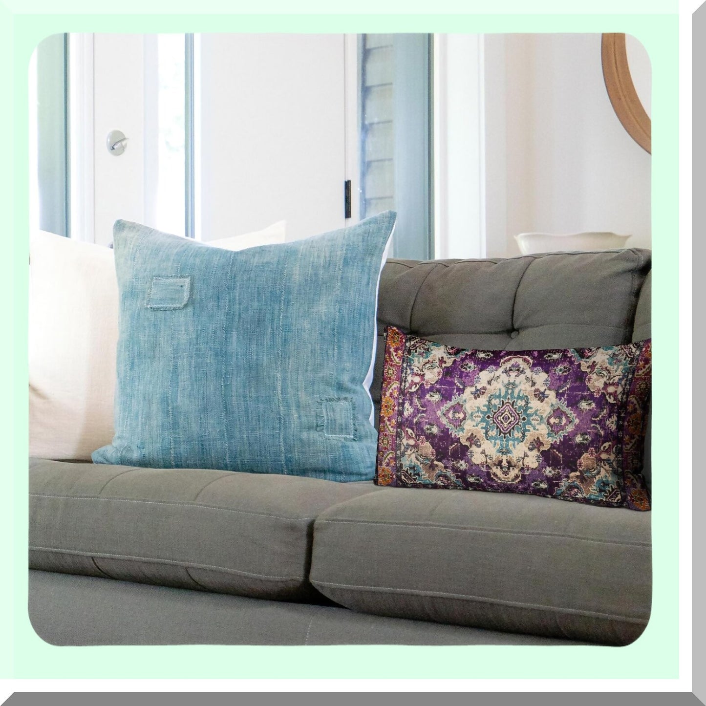 Boho Persian Cotton Pillow Covers - Set of 2 Monaco Rug Cushion Cases - Double Sided Pattern Sofa Bed Decor - Soft Purple Throw Pillowcase 12x20"