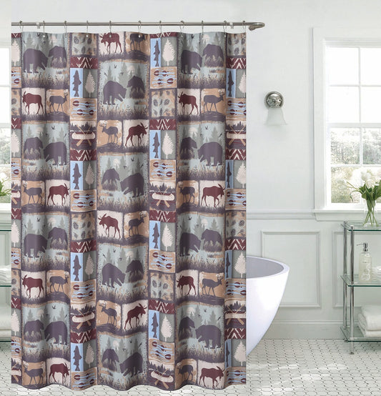 Wildlife Patchwork Animal Shower Curtain 72"