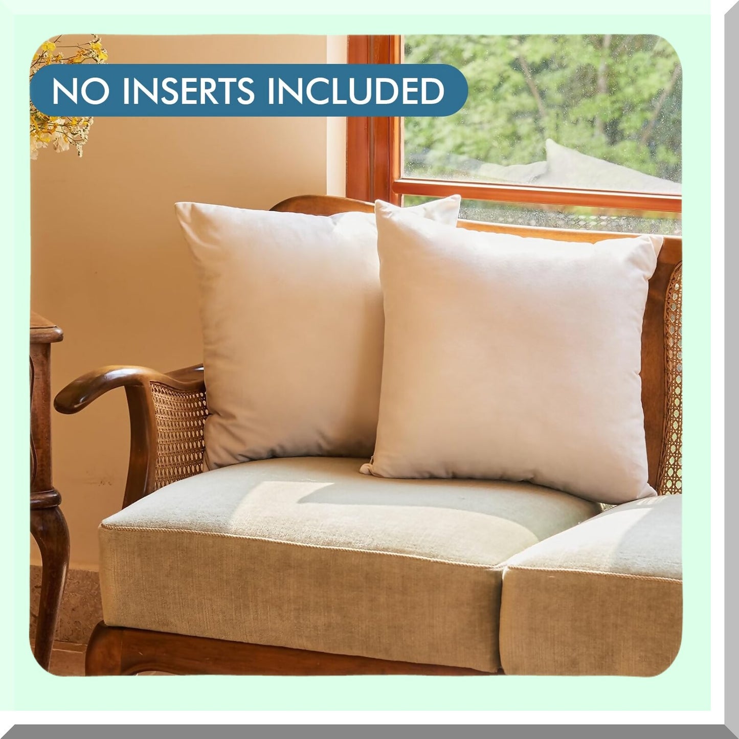 Boho Farmhouse Pillow Set - Decorative Square Cushion Covers for Couch, Sofa, Bed, Chair - Cream/White Throw Pillowcase Duo - Home Room Decor