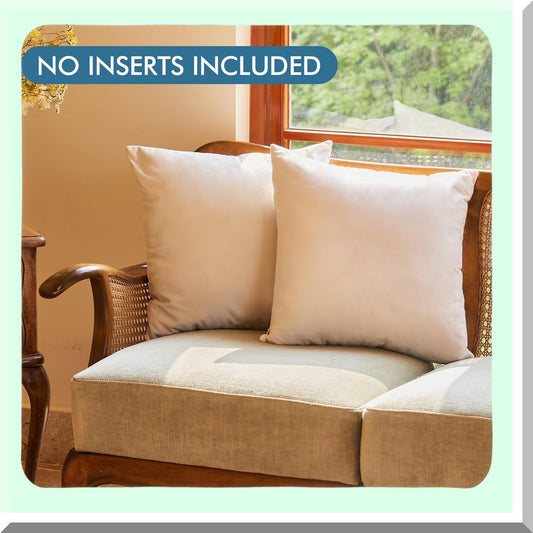 Boho Farmhouse Pillow Set - Decorative Square Cushion Covers for Couch, Sofa, Bed, Chair - Cream/White Throw Pillowcase Duo - Home Room Decor