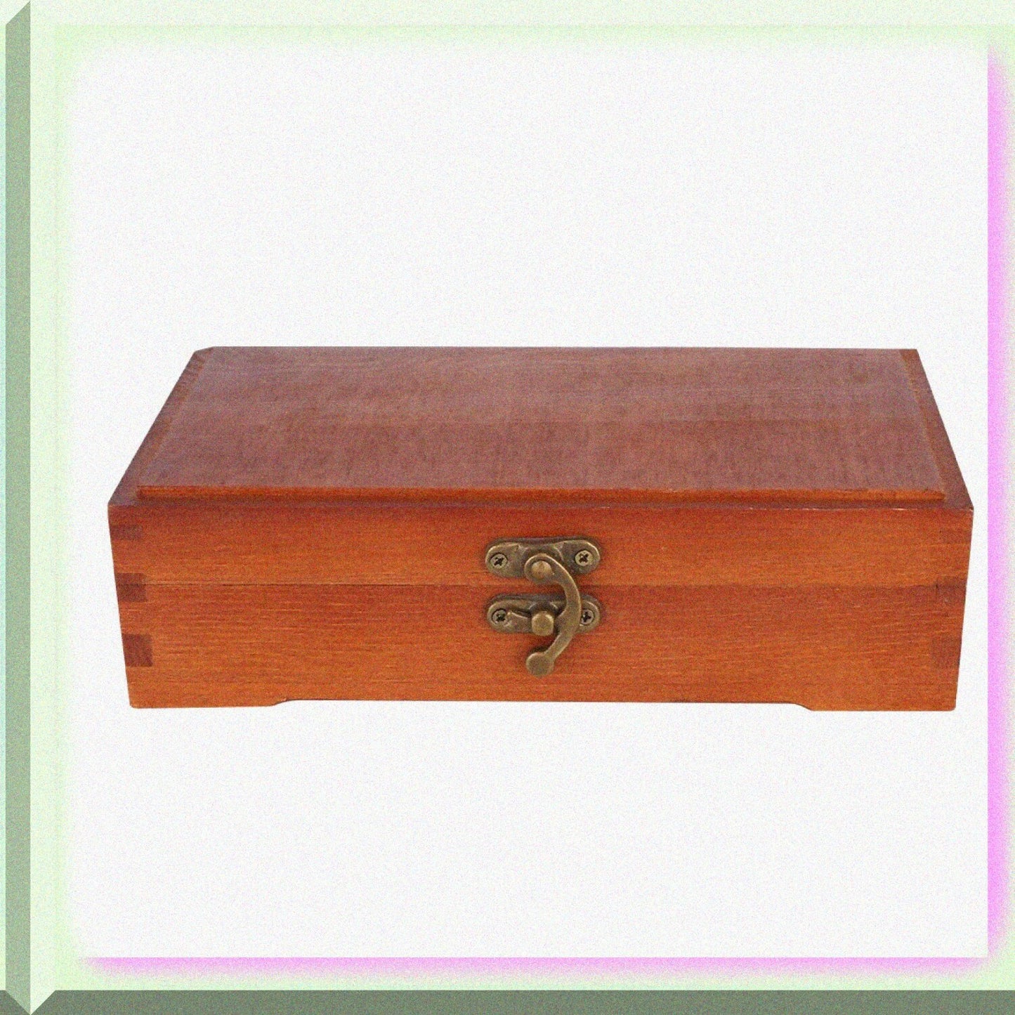 Vintage Wooden Storage Box with Hinged Lid and Lock