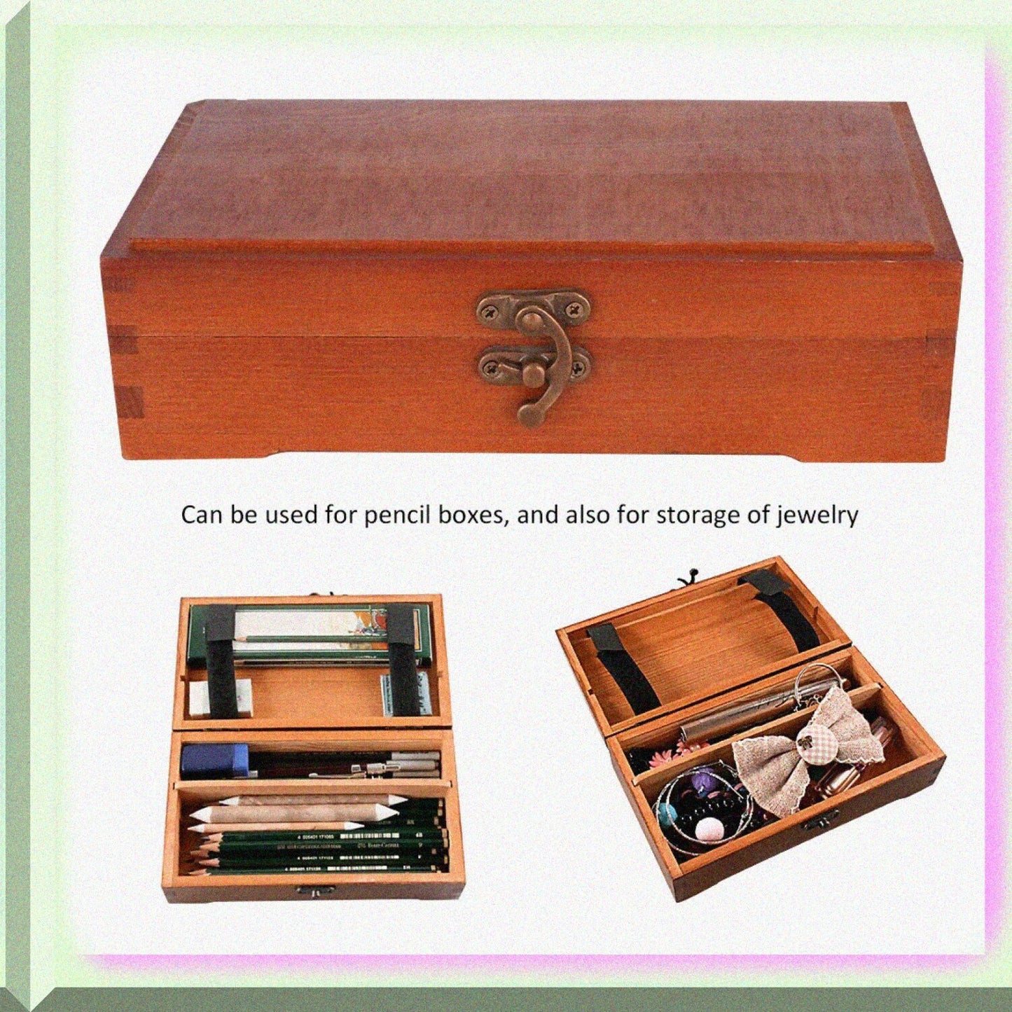 Vintage Wooden Storage Box with Hinged Lid and Lock