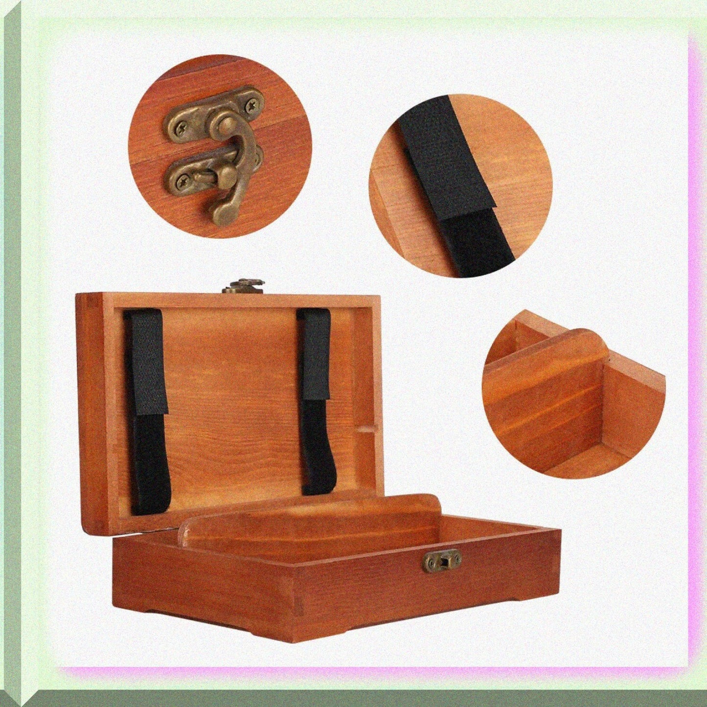 Vintage Wooden Storage Box with Hinged Lid and Lock