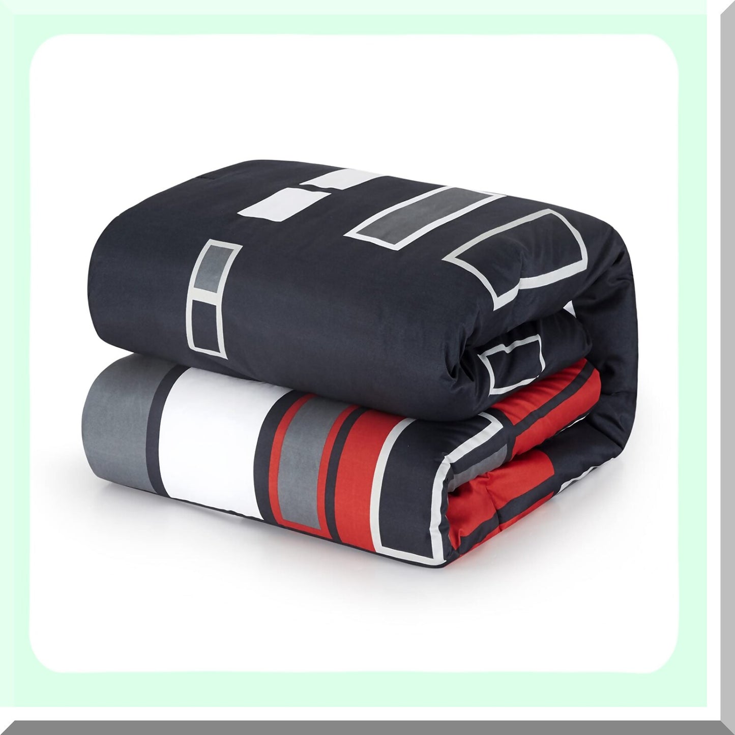 Plaid Fusion 6-Piece Twin Bedding Set - Black Gray Red Comforter Collection with Pillow Shams, Sheets, Bed Skirt, Pillowcases - Cozy Bedroom Decor