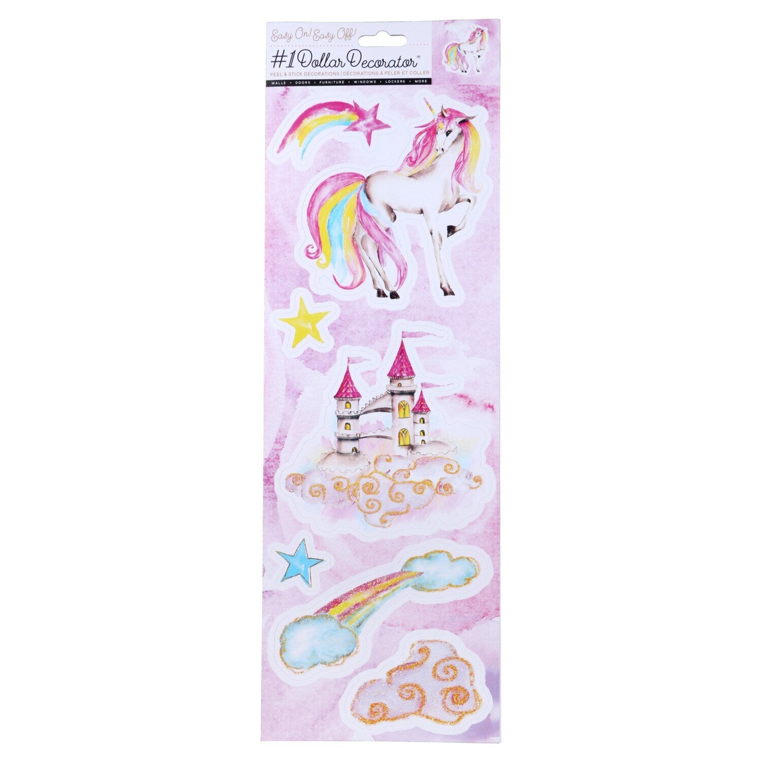 Unicorn-Themed Peel and Stick Wall Decorations, 18x6 in. (Pack of 12)