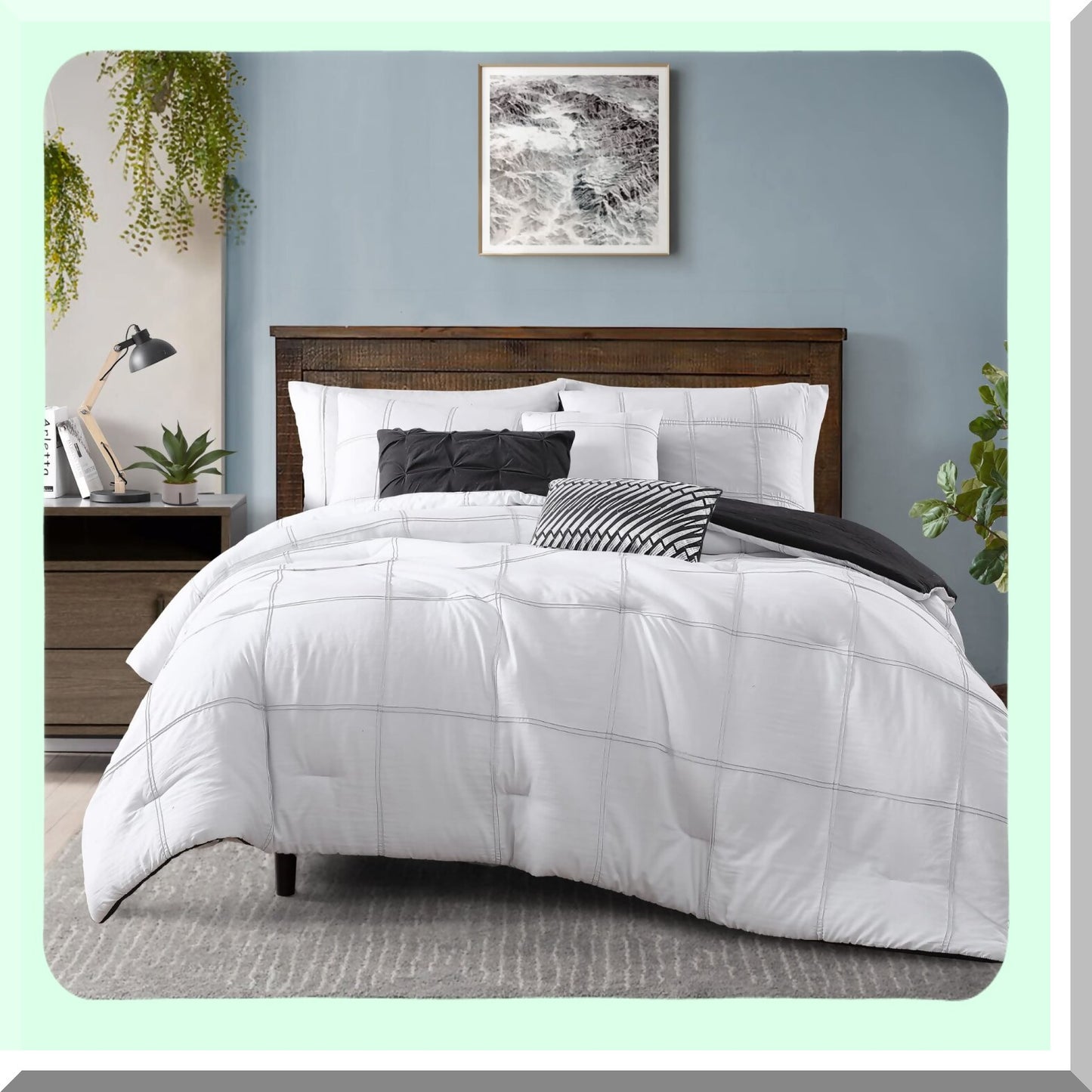 Luxury Monochrome Dream Bedding Set - Twin Size Comforter, Pillow Shams, and Decorative Pillows - White and Black 6 Piece Set for Ultimate Comfort and Style