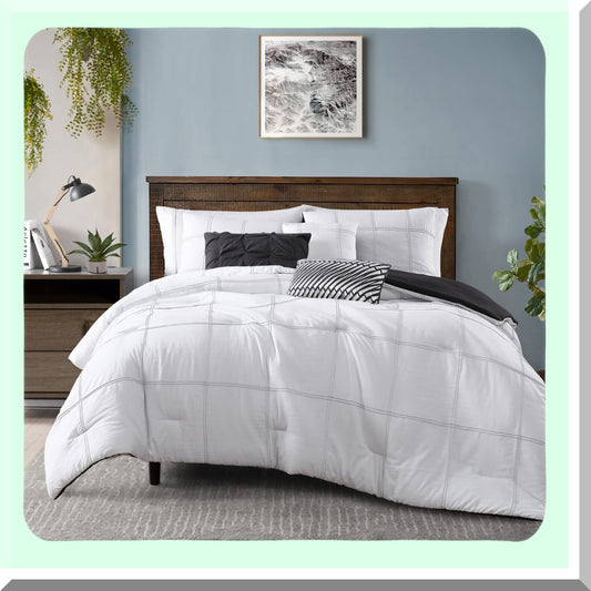 Luxury Monochrome Dream Bedding Set - Twin Size Comforter, Pillow Shams, and Decorative Pillows - White and Black 6 Piece Set for Ultimate Comfort and Style