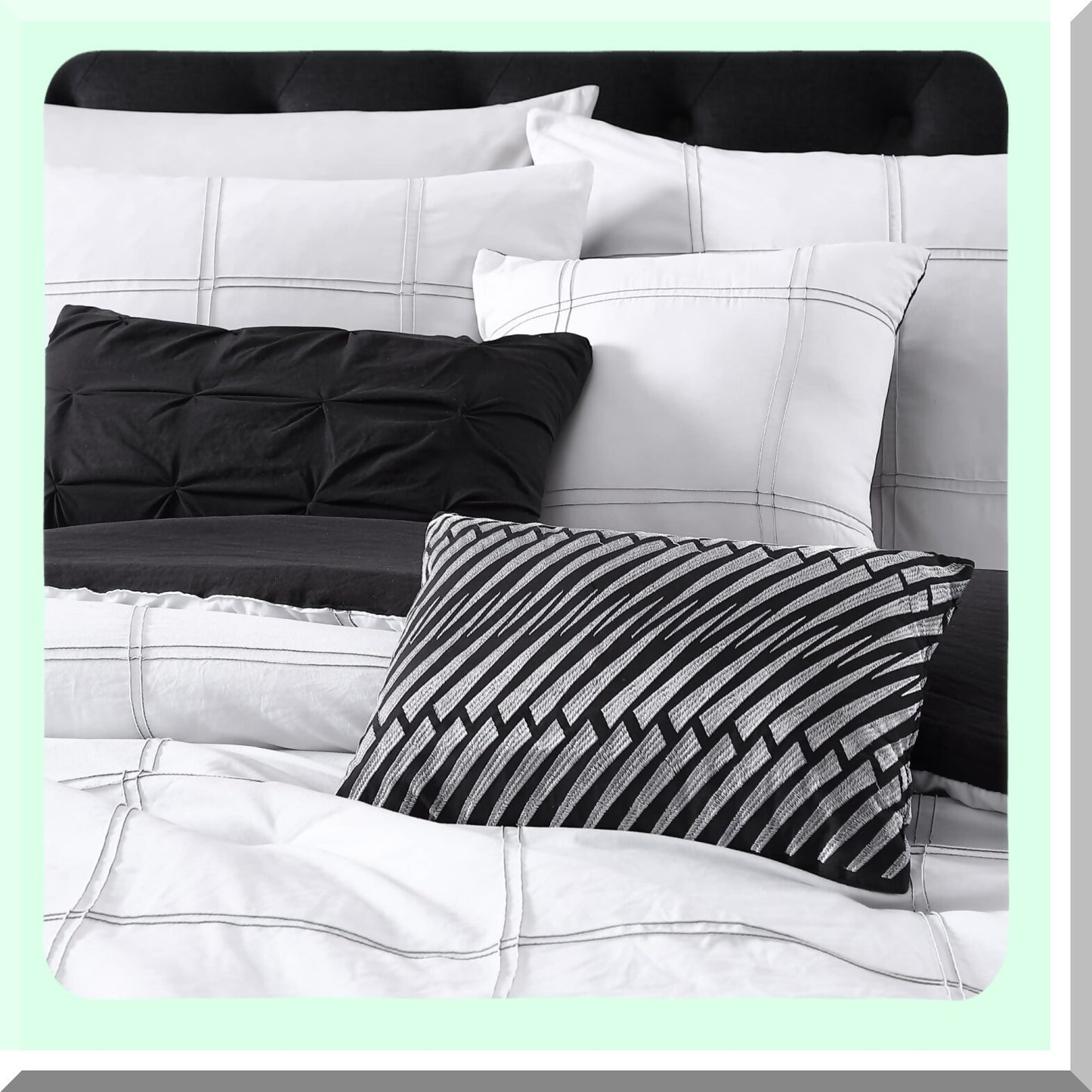 Luxury Monochrome Dream Bedding Set - Twin Size Comforter, Pillow Shams, and Decorative Pillows - White and Black 6 Piece Set for Ultimate Comfort and Style