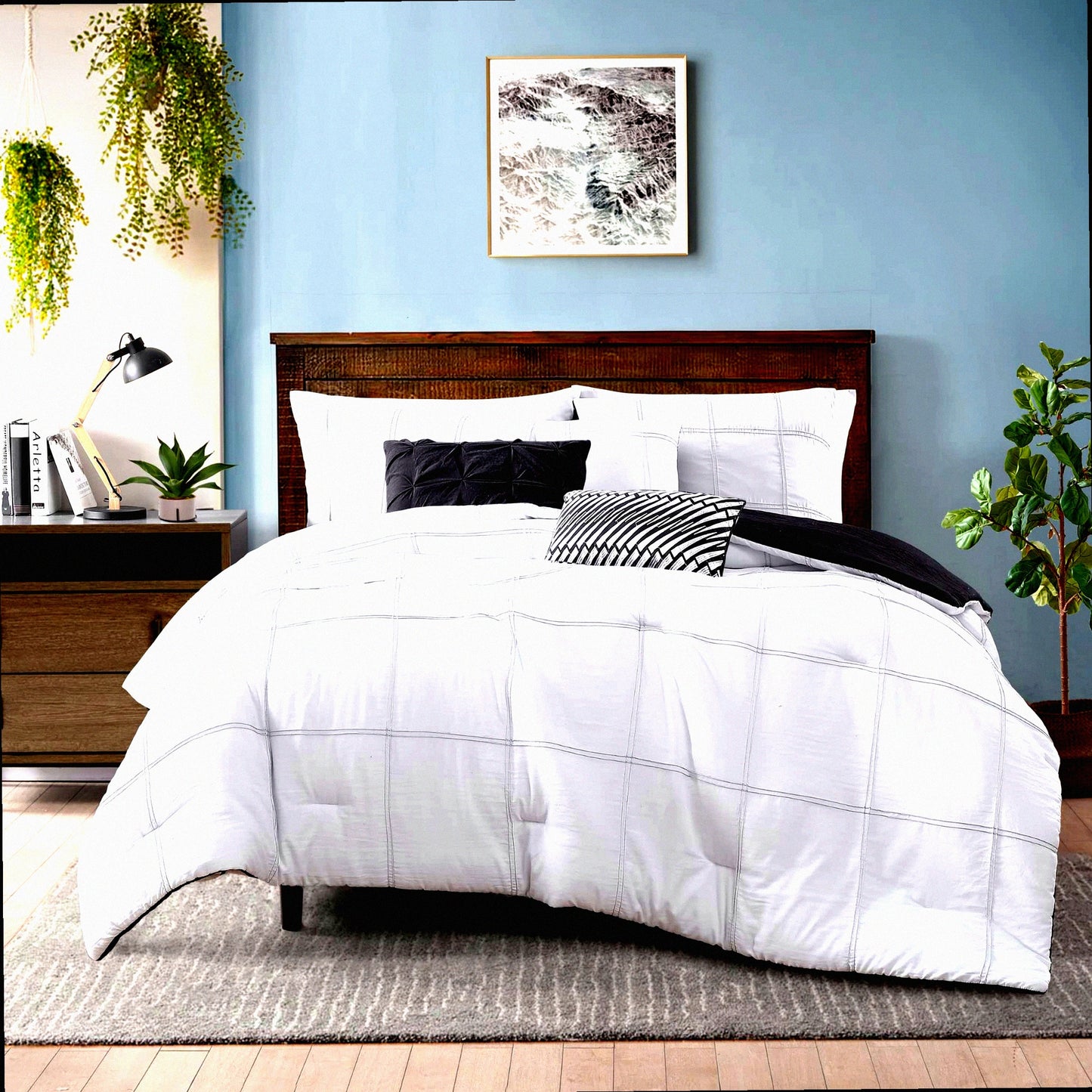Luxury Monochrome Dream Bedding Set - Twin Size Comforter, Pillow Shams, and Decorative Pillows - White and Black 6 Piece Set for Ultimate Comfort and Style