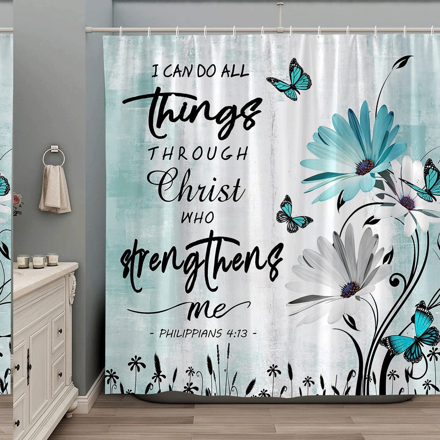 Rustic Daisy Floral Shower Curtain with Hooks