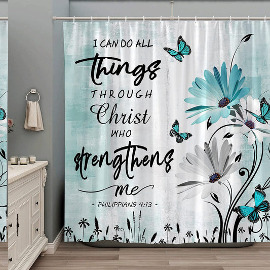Rustic Daisy Floral Shower Curtain with Hooks