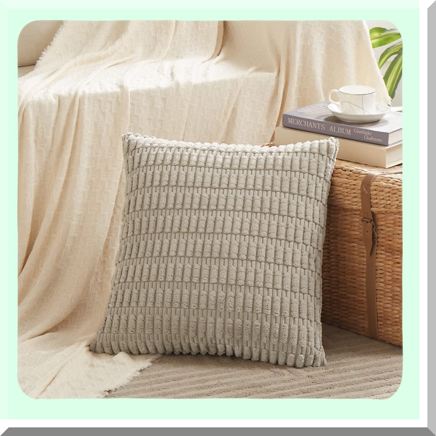 Rustic Farmhouse Striped Corduroy Pillow Covers - Set of 4 | Soft Plush Boho Cushion Cases for Living Room Couch Bed Sofa | Neutral Decor Home Decor 18x18 Inch 45x45 cm