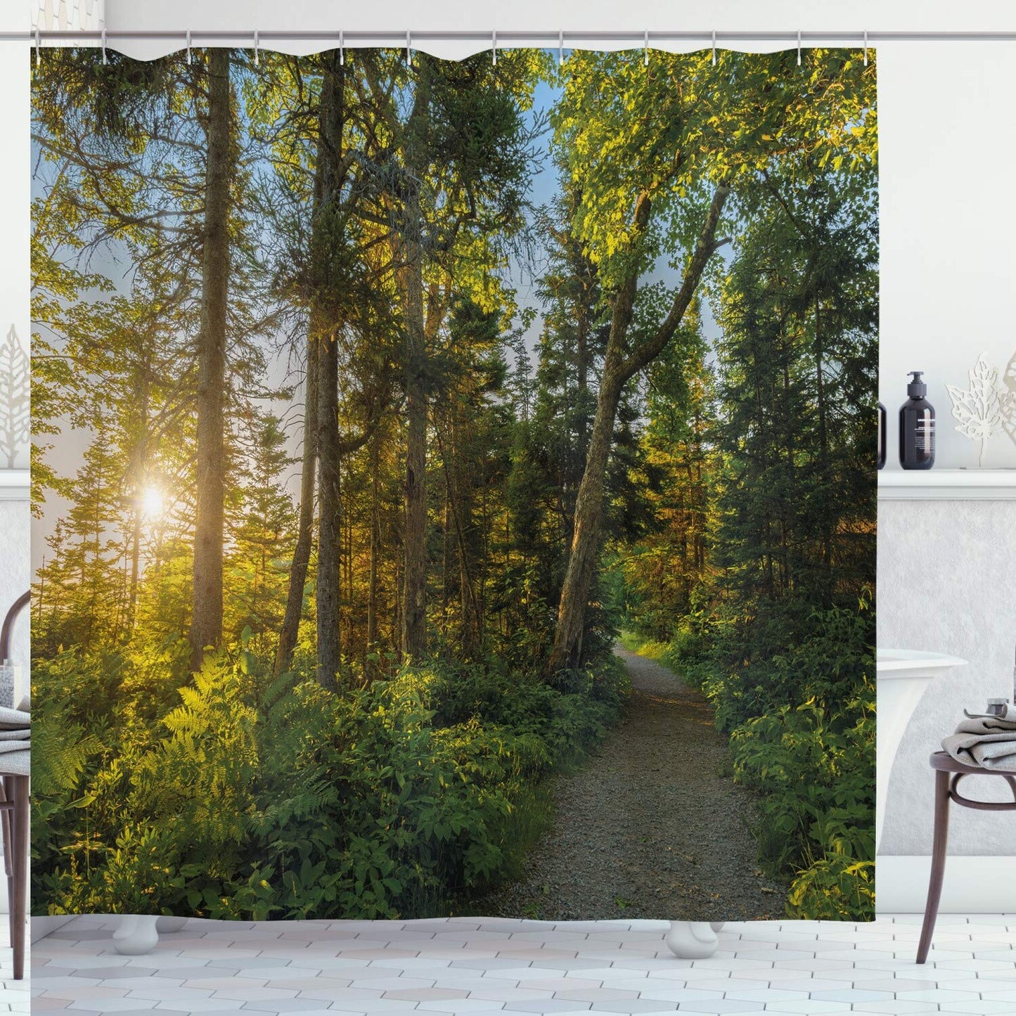 Landscape Shower Curtain with Forest Path Design, 69" x 70"