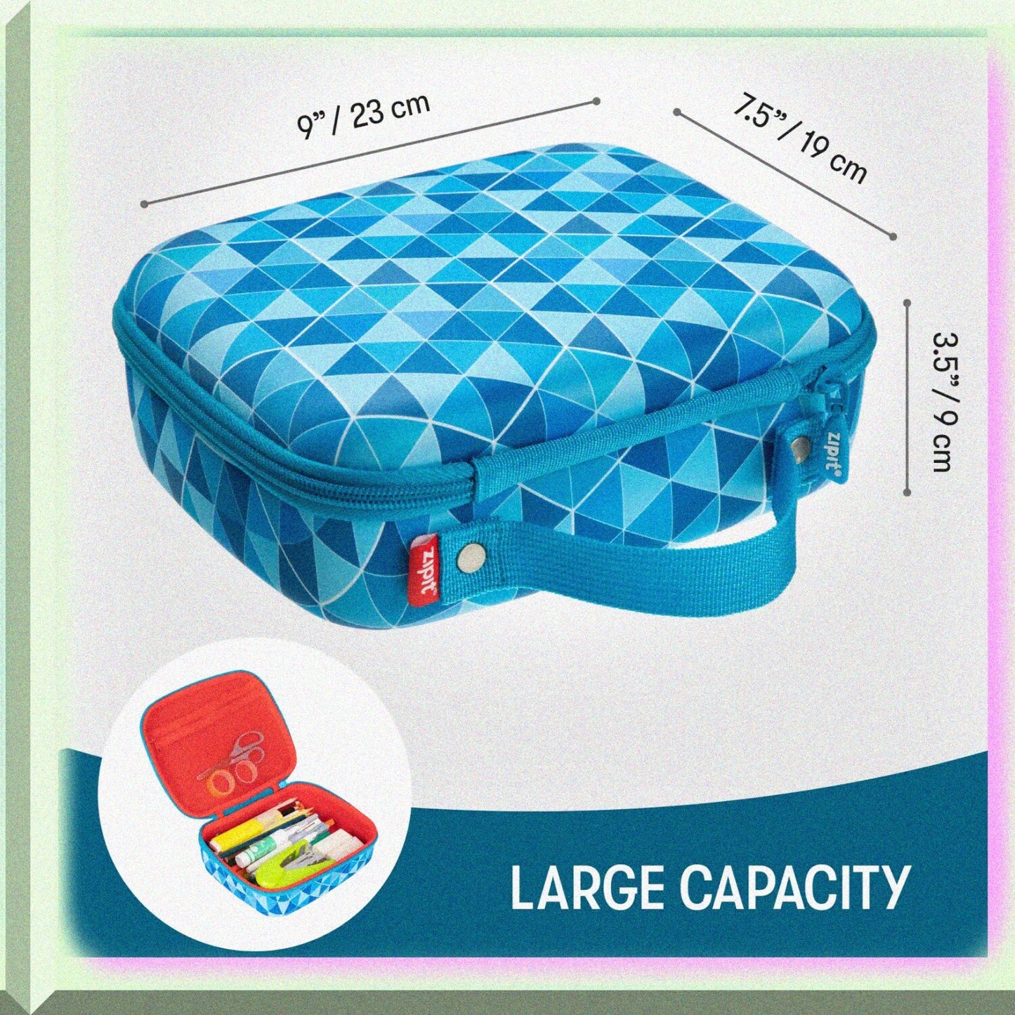 Jumbo Pencil Box Blue 9x7.5x3.5 Inches