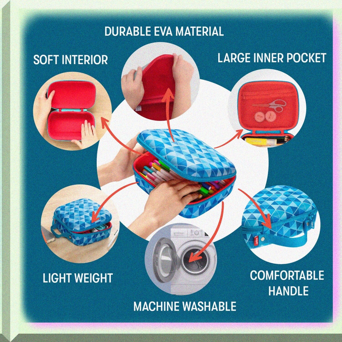 Jumbo Pencil Box Blue 9x7.5x3.5 Inches