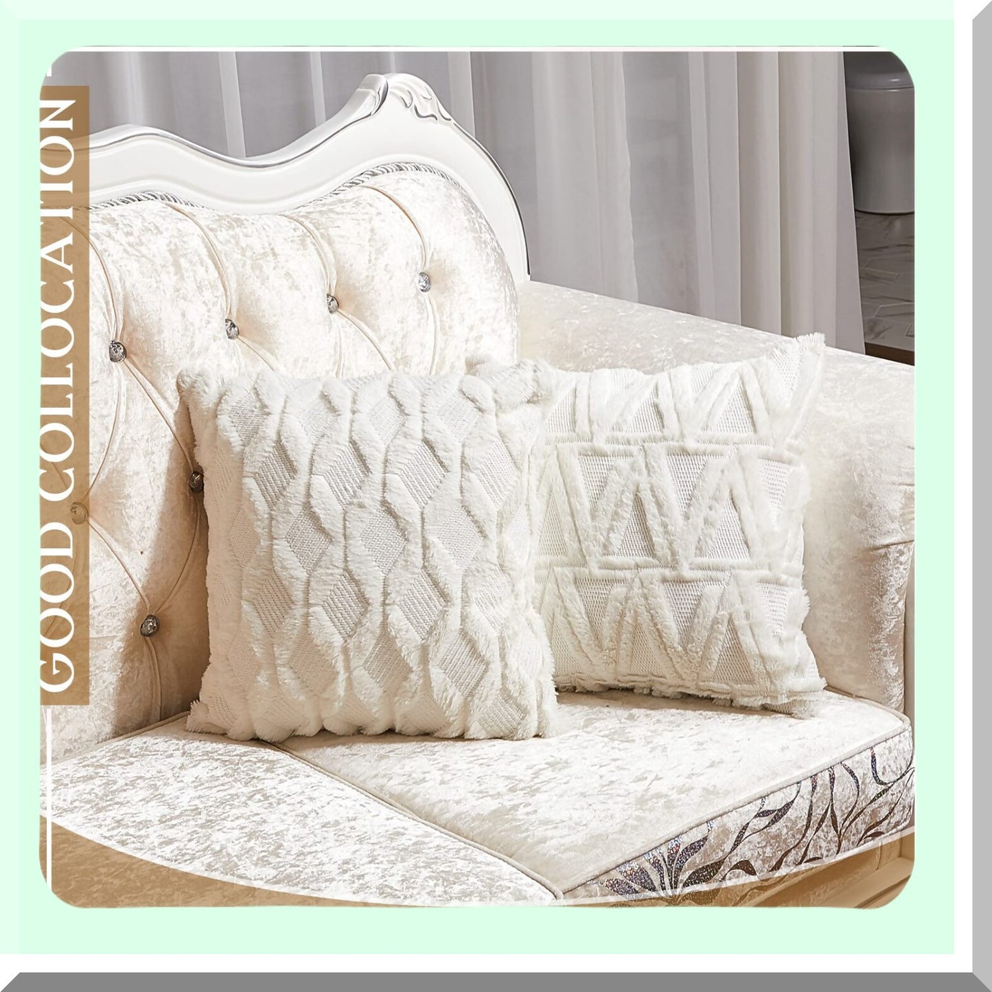 Boho Wool Velvet Pillow Covers - Set of 4 Soft Plush Square Cushion Cases for Couch, Bed, Sofa, Bedroom - 18 x 18 Inch Cream White Decor