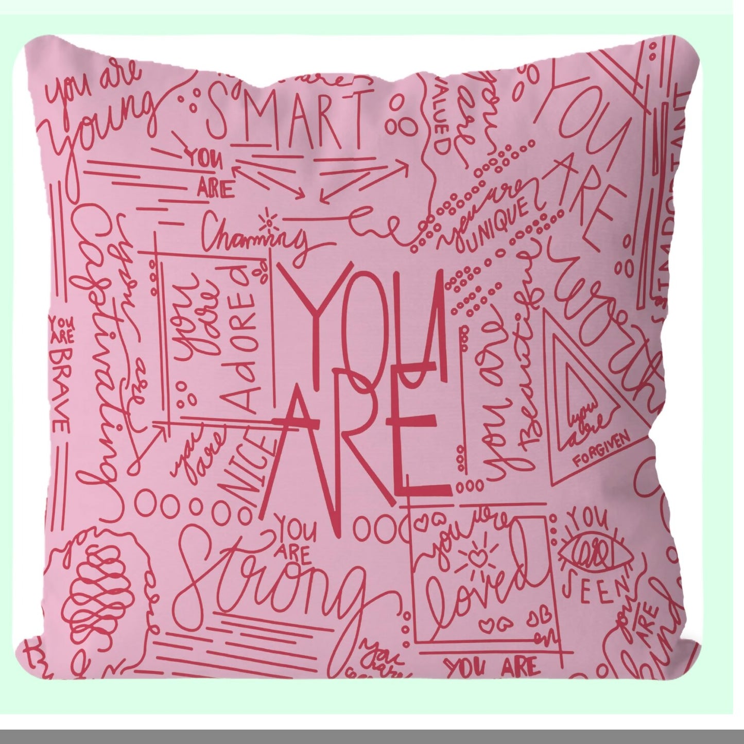 Inspirational You Are Smart Throw Pillow - Encouragement Gift for Women, Kids, Girls - Mental Health Quote Cover 18x18 - Pink Decor