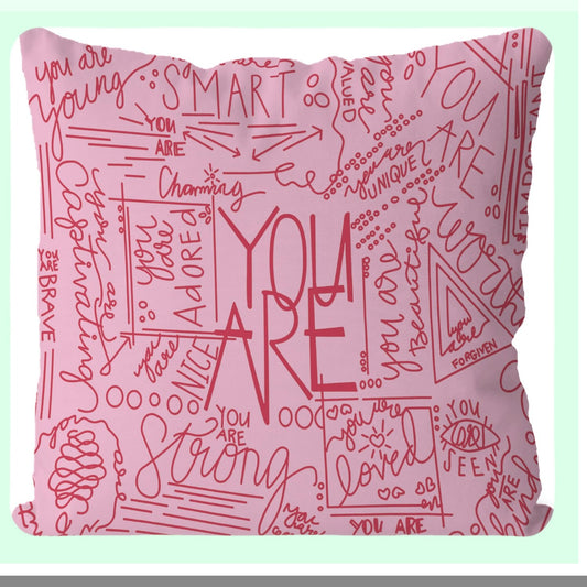 Inspirational You Are Smart Throw Pillow - Encouragement Gift for Women, Kids, Girls - Mental Health Quote Cover 18x18 - Pink Decor