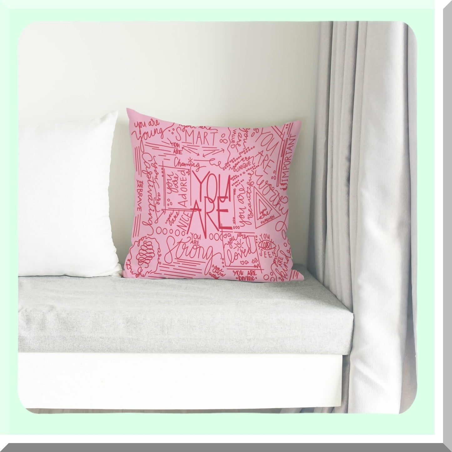 Inspirational You Are Smart Throw Pillow - Encouragement Gift for Women, Kids, Girls - Mental Health Quote Cover 18x18 - Pink Decor