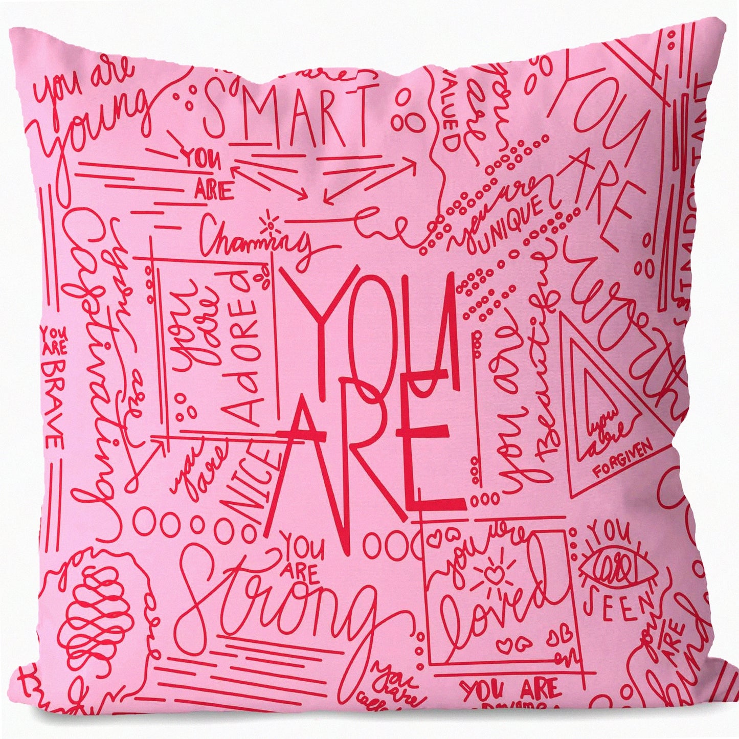 Inspirational You Are Smart Throw Pillow - Encouragement Gift for Women, Kids, Girls - Mental Health Quote Cover 18x18 - Pink Decor