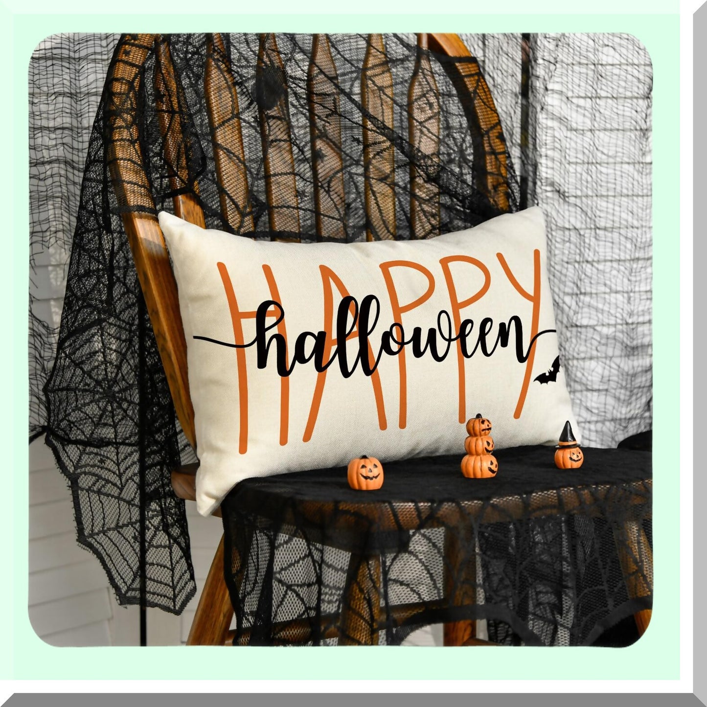 Bat Black Happy Cushion Cover - 12x20 Inch Sofa Decor Case