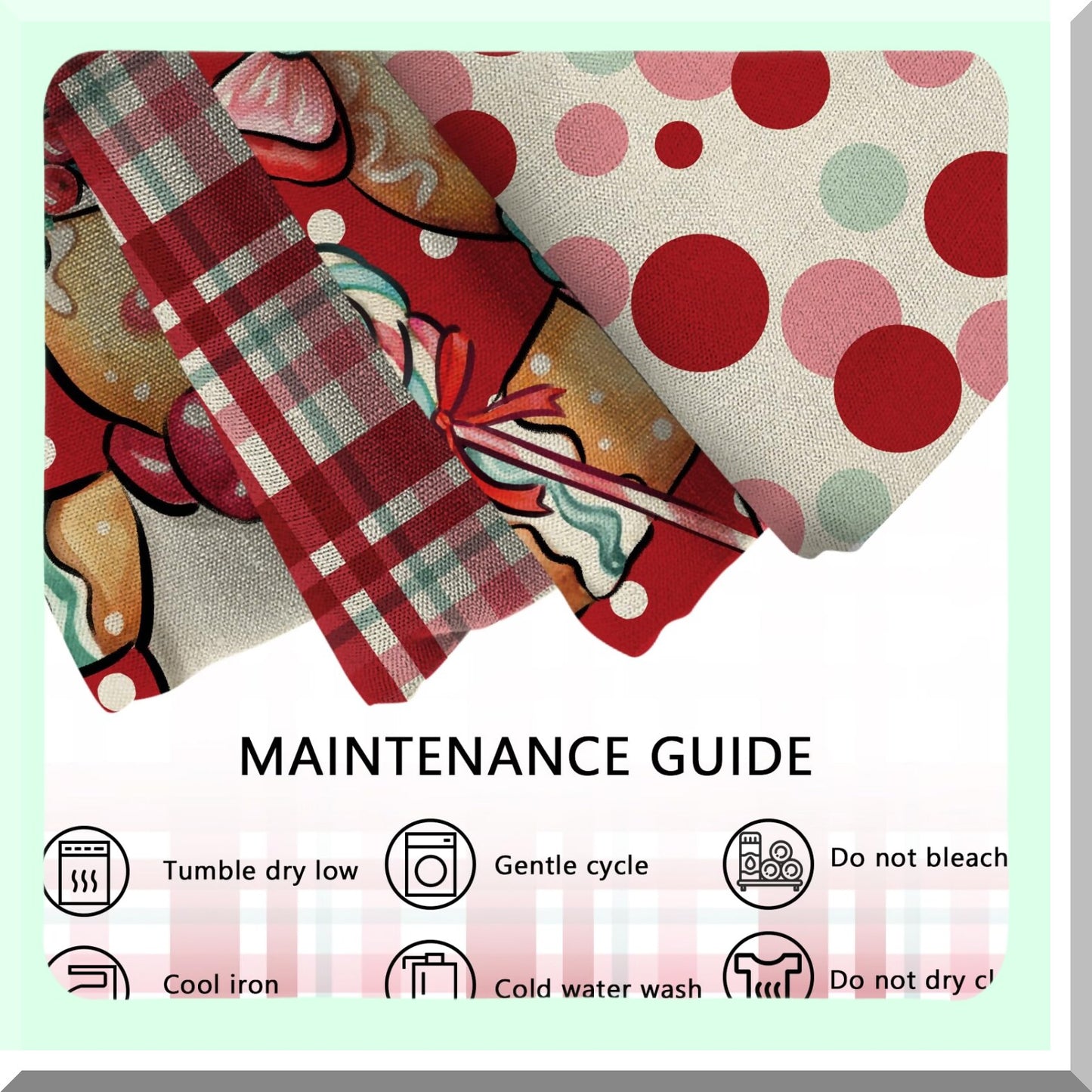 Holiday Cheer Gingerbread Man Pillow Covers - Set of 4, Xmas Polka Dots & Buffalo Plaid Check Red Cushion Cases - Winter Home Decor for Sofa & Couch