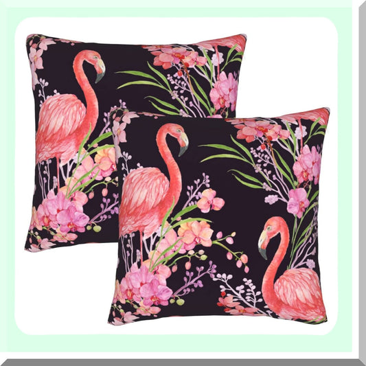 Tropical Flamingos Decorative Pillowcase Set - Soft Cushion Covers for Sofa Couch Bed - Birds Flowers Leaves Home Decor - 18"X18" - Pack of 2