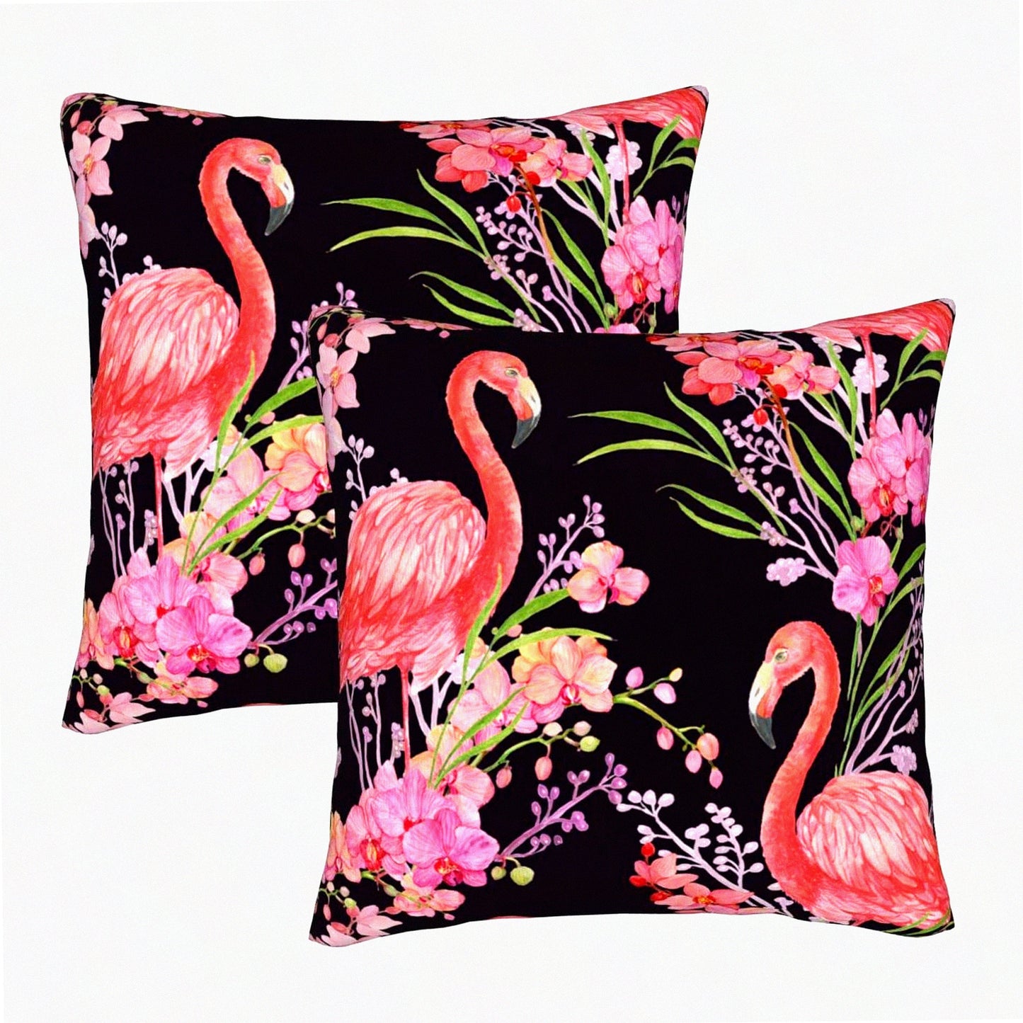 Tropical Flamingos Decorative Pillowcase Set - Soft Cushion Covers for Sofa Couch Bed - Birds Flowers Leaves Home Decor - 18"X18" - Pack of 2