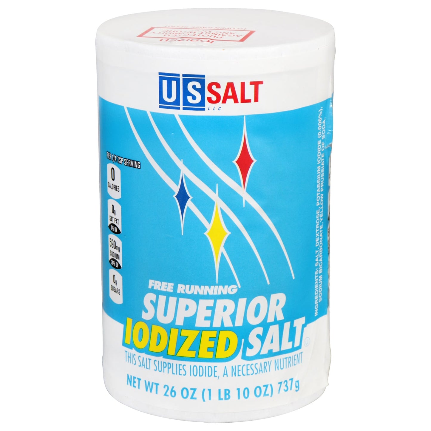 U.S. Salt Iodized Salt, 26 oz. Canisters (Pack of 24)