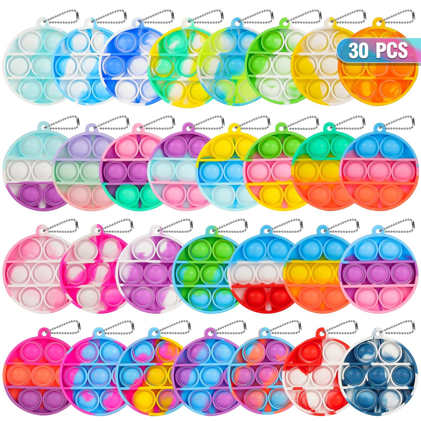 Pop Fidget Sensory Toy Pack - 30 PCS Mini Keychain Fidgets for Kids - Clroom Prizes & Birthday Goodie Bag Stuffers - Party Favor Set
