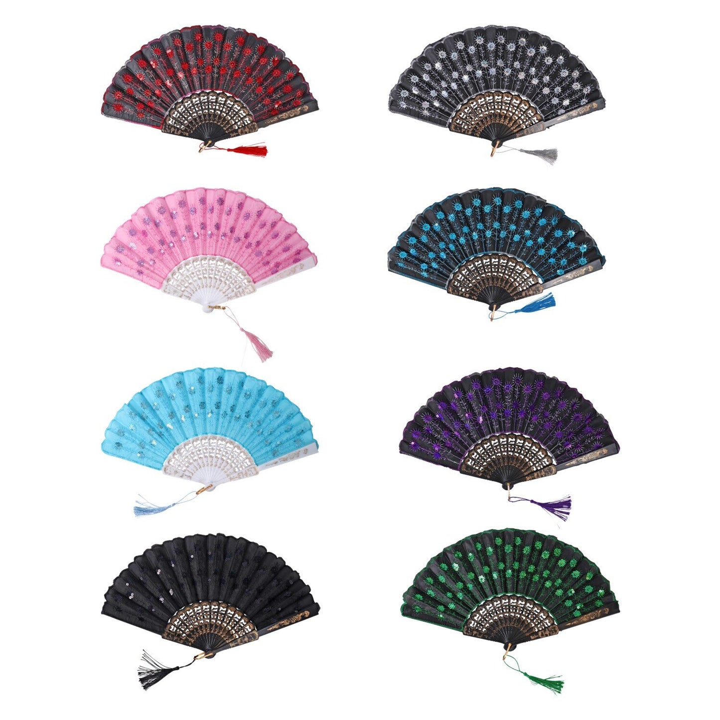 Deluxe Foldable Fans with Sequins, 9 in. (Pack of 24)