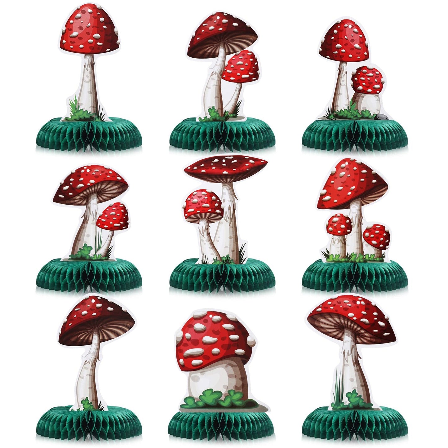 Mushroom Magic Party Set - 9 Piece Wonderland Decorations & Centerpieces for Baby Shower, Birthday, Home Decor. Create a whimsical atmosphere!