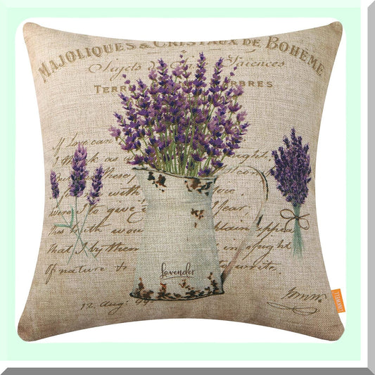 Purple Bloom Farmhouse Lavender Cushion Cover - 18x18 Decorative Throw Pillowcase for Sofa, Couch, Outdoor - French Country Style CC1824