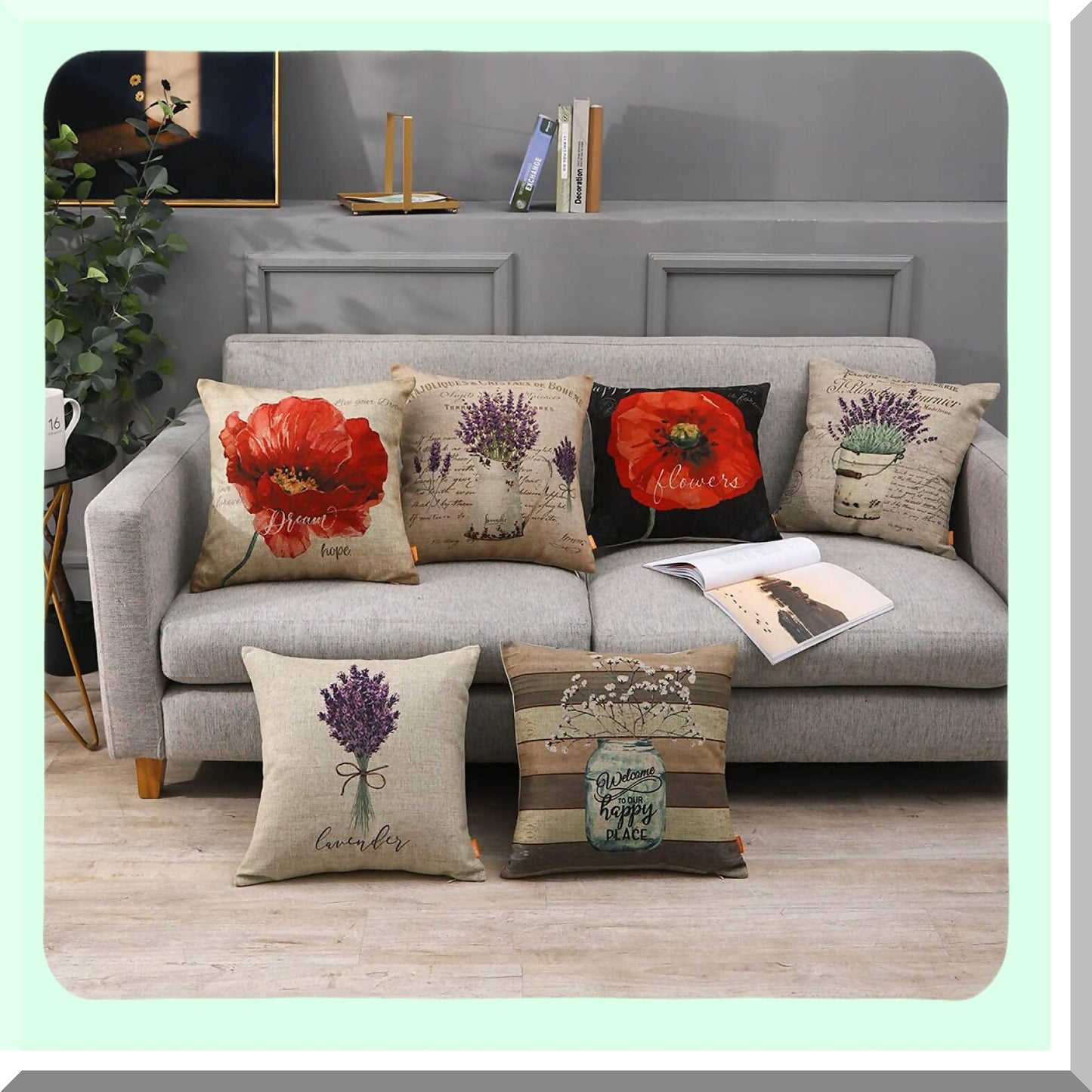 Purple Bloom Farmhouse Lavender Cushion Cover - 18x18 Decorative Throw Pillowcase for Sofa, Couch, Outdoor - French Country Style CC1824