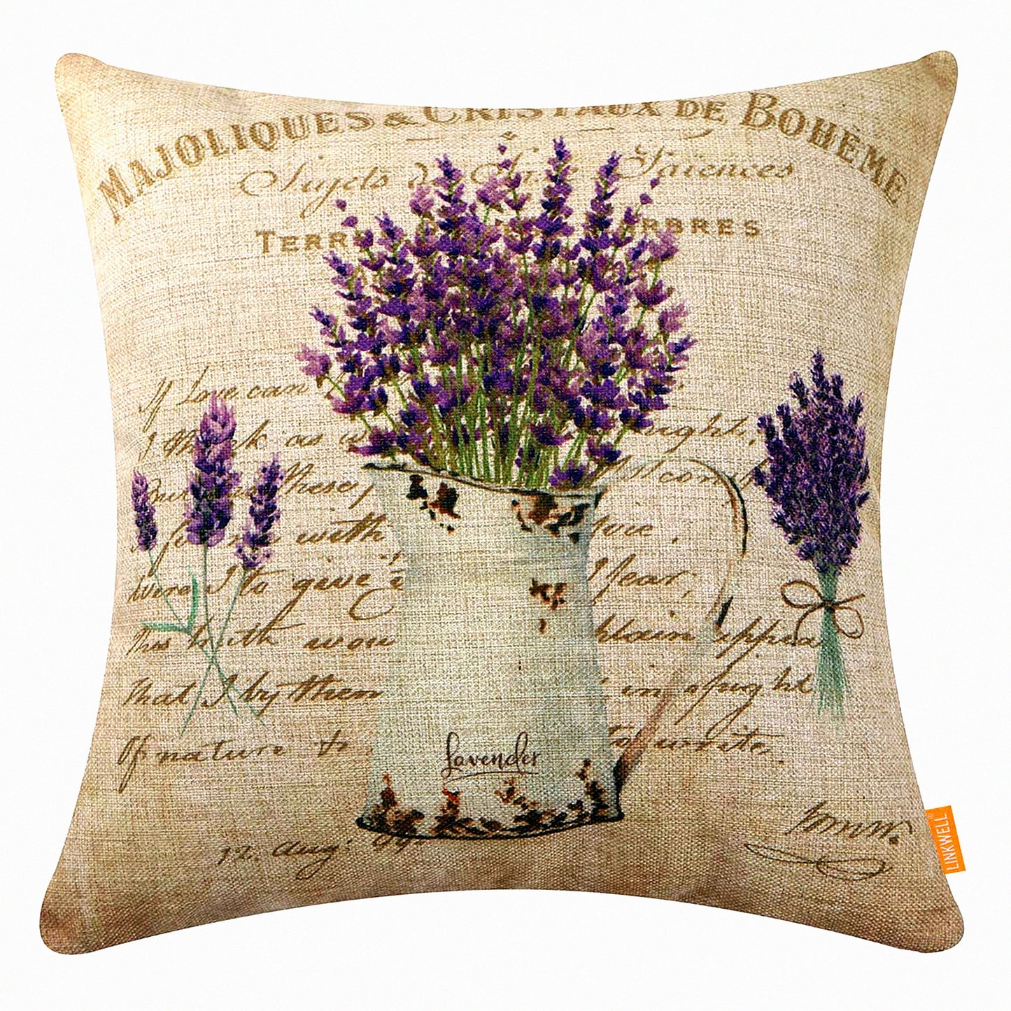 Purple Bloom Farmhouse Lavender Cushion Cover - 18x18 Decorative Throw Pillowcase for Sofa, Couch, Outdoor - French Country Style CC1824