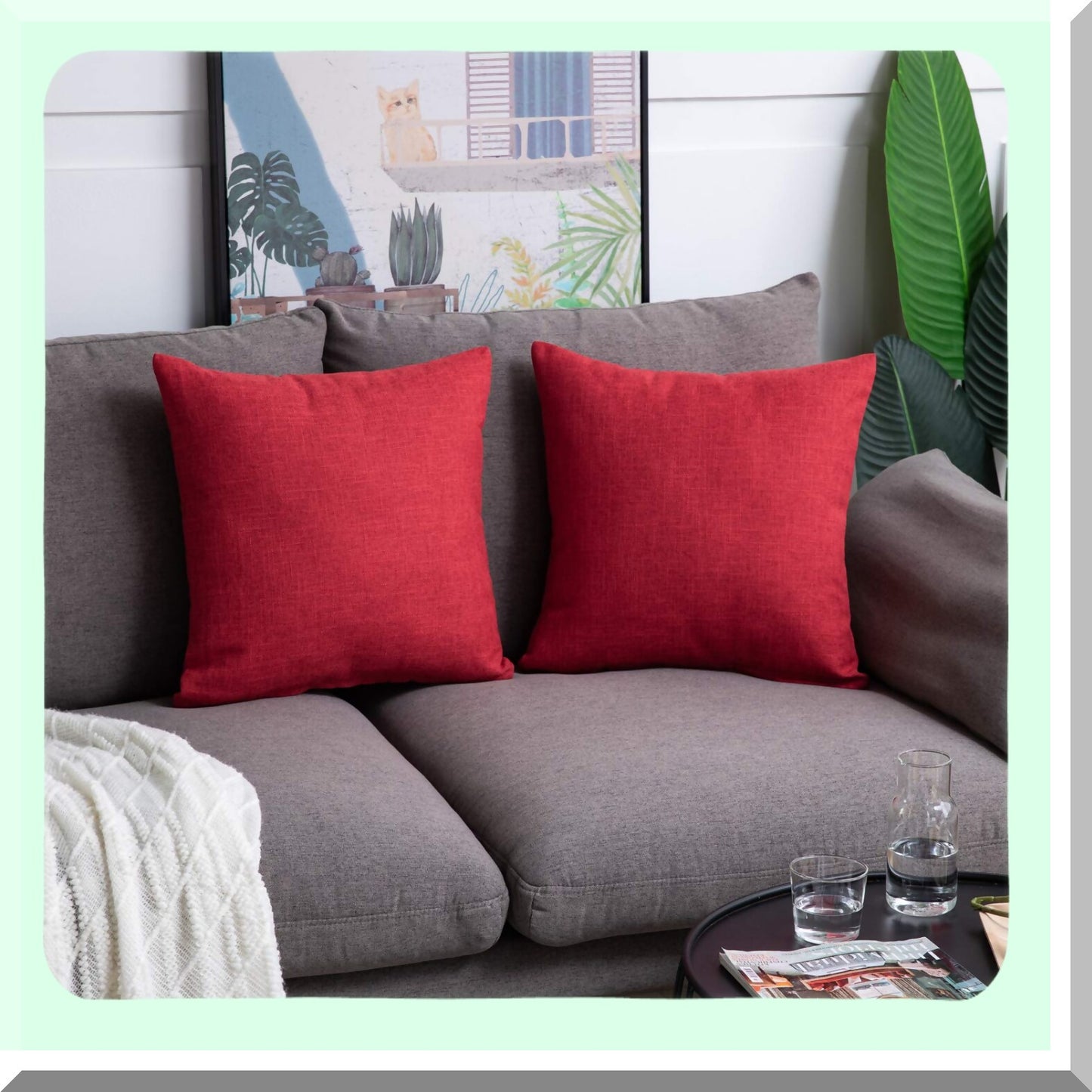 Rustic Love Linen Pillow Covers - Set of 2 Red Valentines Day Decorative Throw Pillow Covers 18x18 inch for Farmhouse Home Sofa Couch Decoration