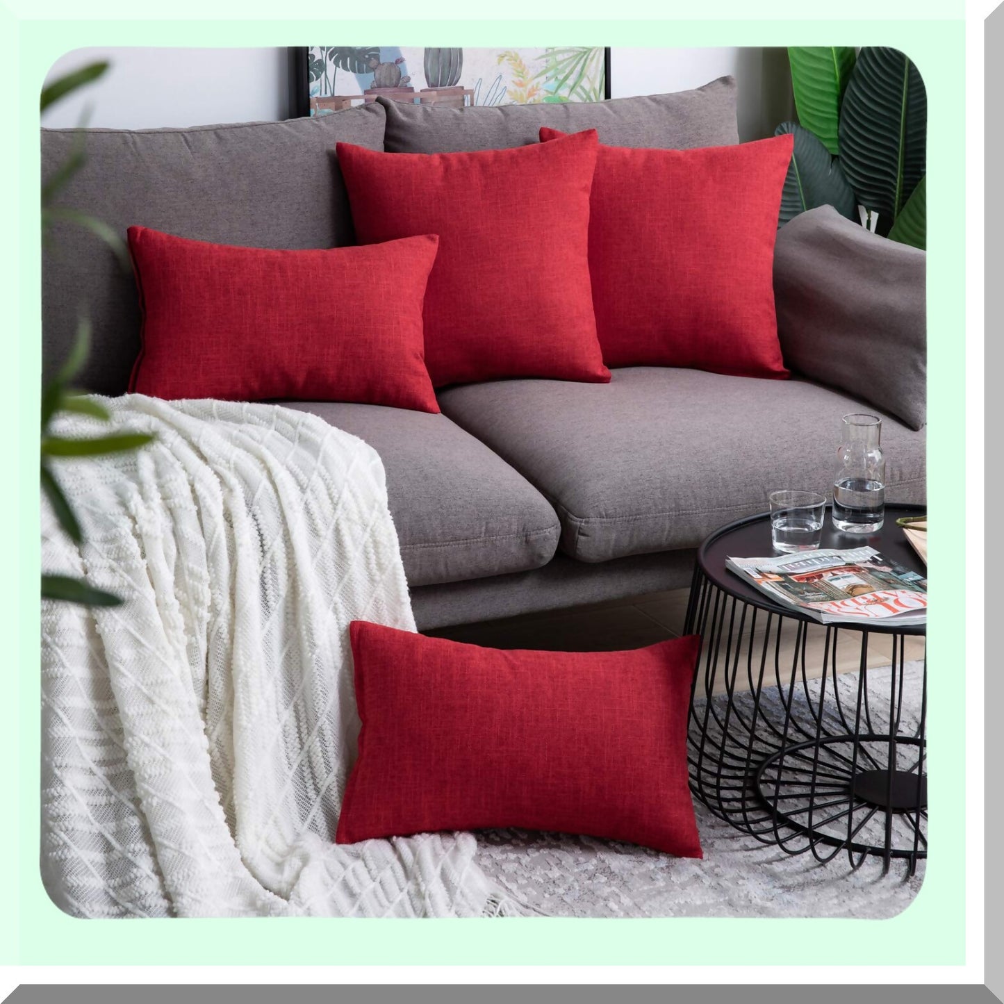 Rustic Love Linen Pillow Covers - Set of 2 Red Valentines Day Decorative Throw Pillow Covers 18x18 inch for Farmhouse Home Sofa Couch Decoration