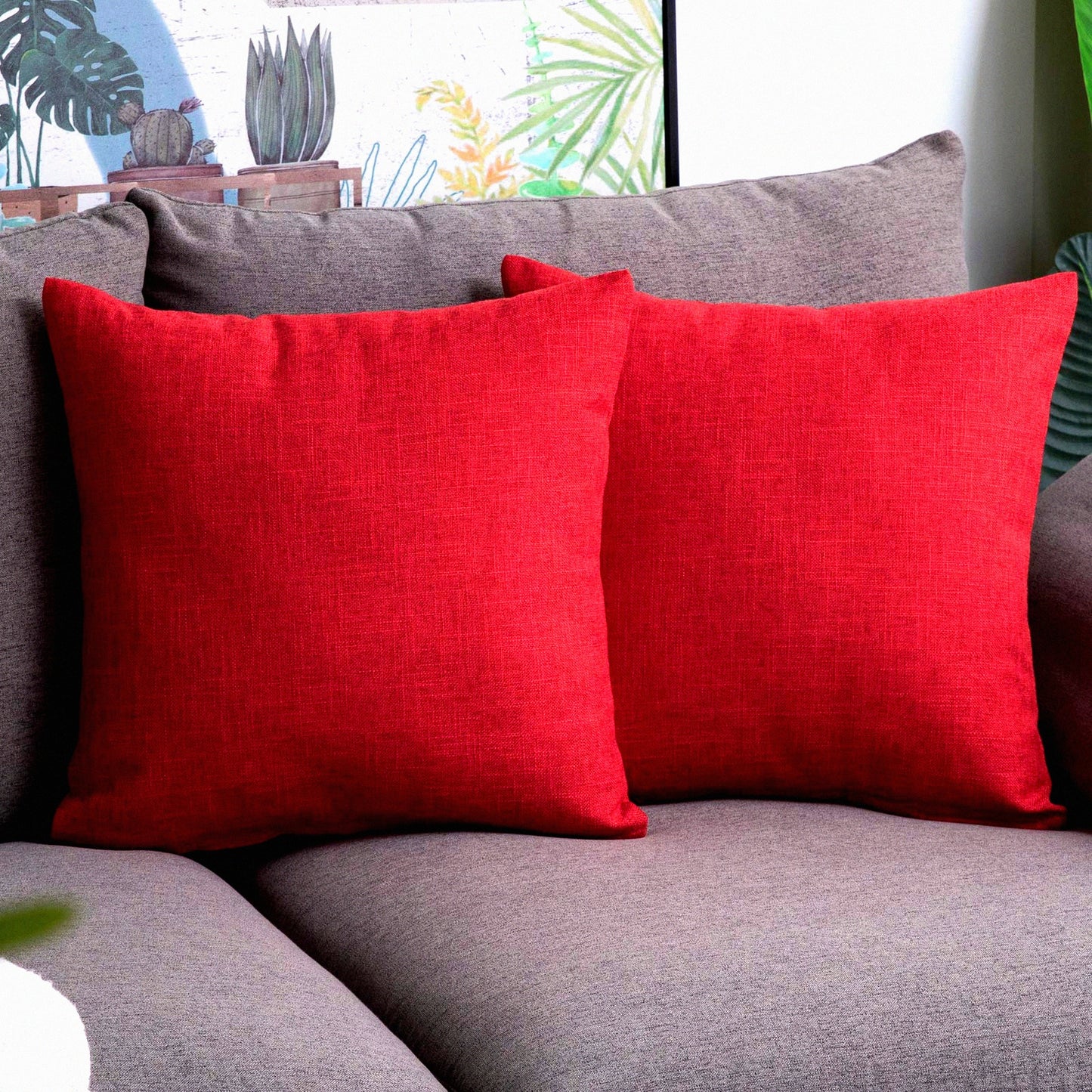 Rustic Love Linen Pillow Covers - Set of 2 Red Valentines Day Decorative Throw Pillow Covers 18x18 inch for Farmhouse Home Sofa Couch Decoration