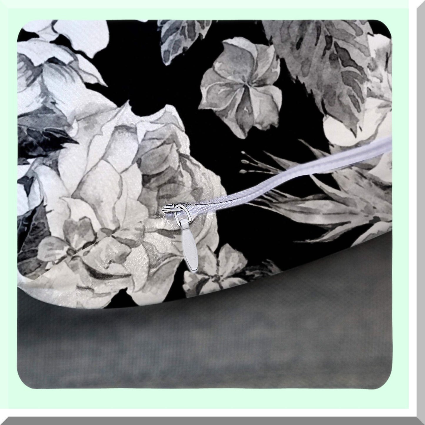 Vintage Floral Watercolor Pillowcase - Black White Roses Daisy Blue Wild Flowers Decorative Cover 18x18 Inches Square Home Decor Bouquet