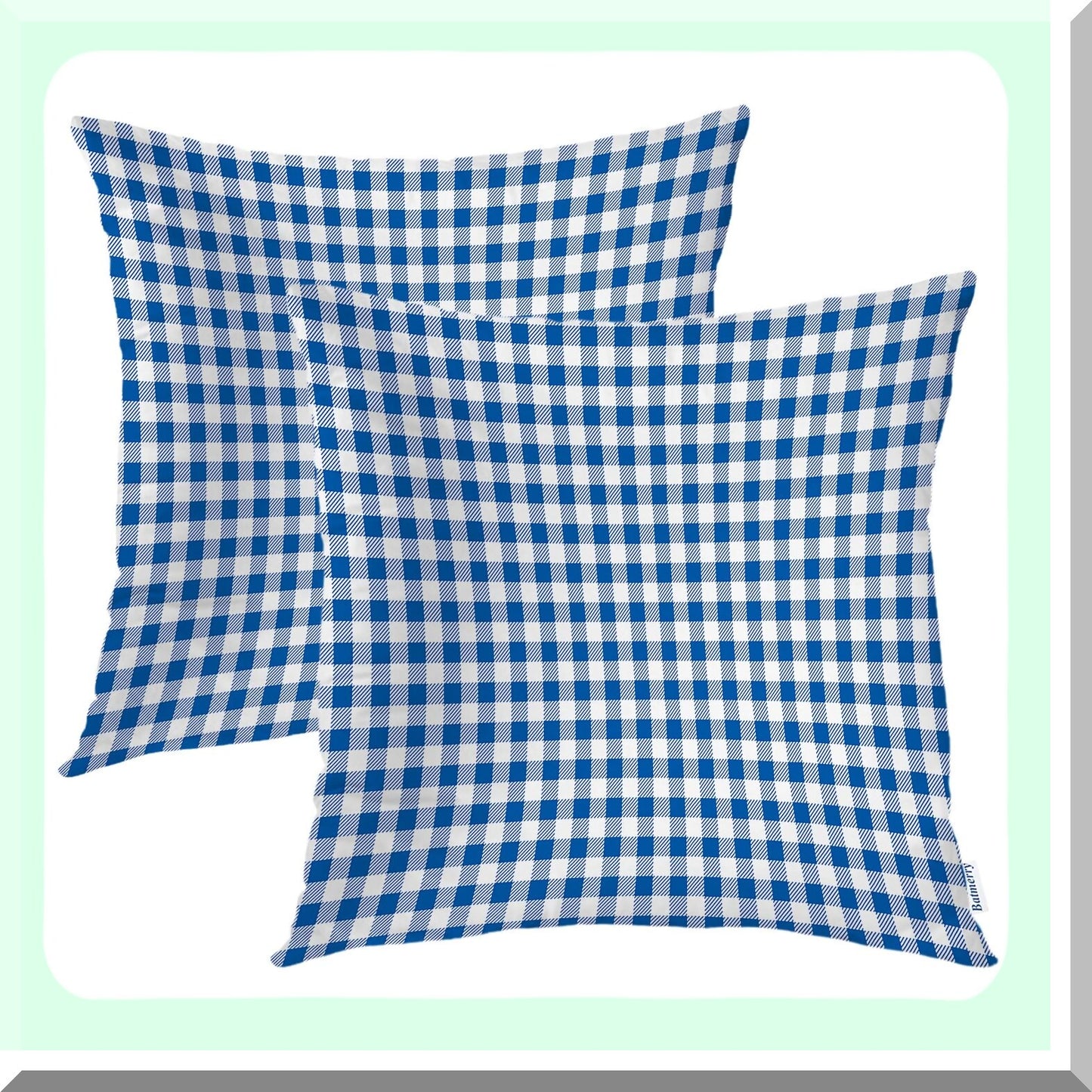 Checkered Blue Gingham Pillow Covers - Set of 2 18x18 Inch Double Sided Decorative Throw Pillows Cases - White Fabric Design