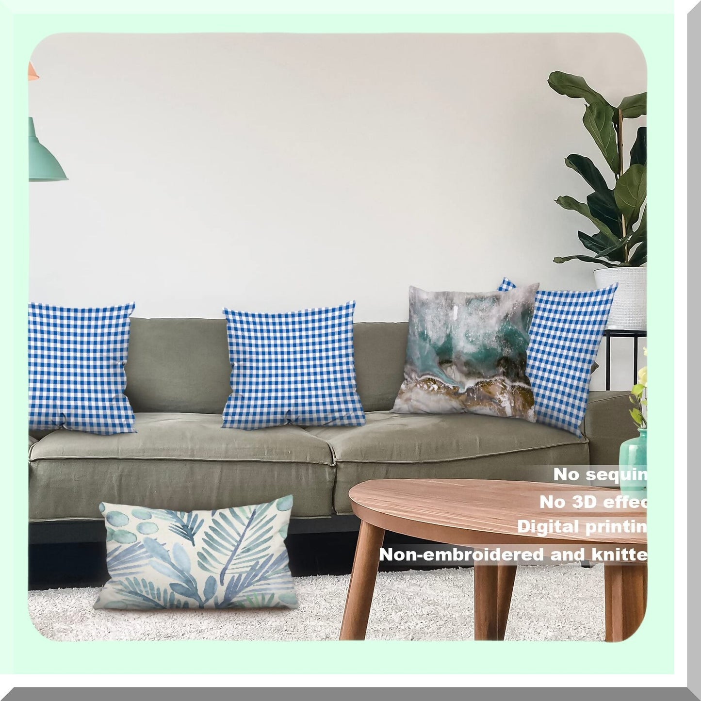 Checkered Blue Gingham Pillow Covers - Set of 2 18x18 Inch Double Sided Decorative Throw Pillows Cases - White Fabric Design