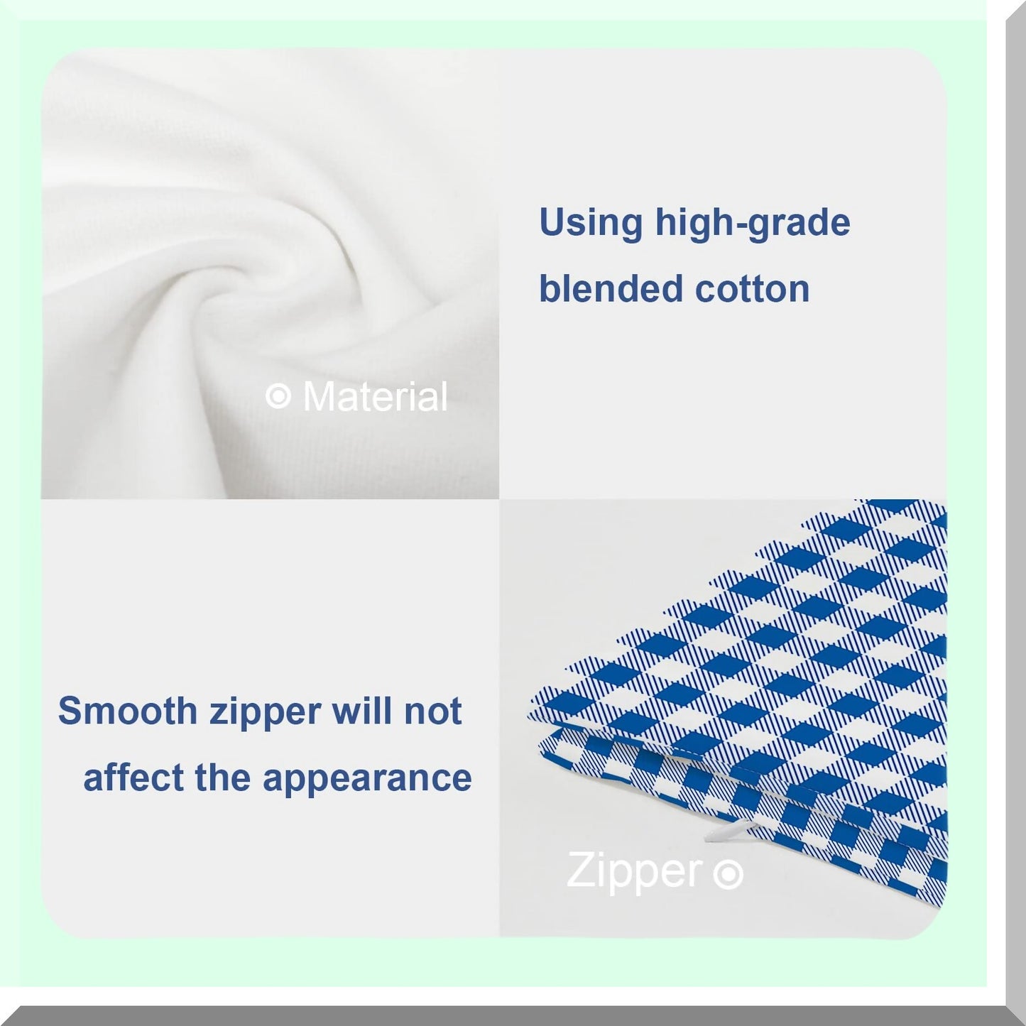 Checkered Blue Gingham Pillow Covers - Set of 2 18x18 Inch Double Sided Decorative Throw Pillows Cases - White Fabric Design