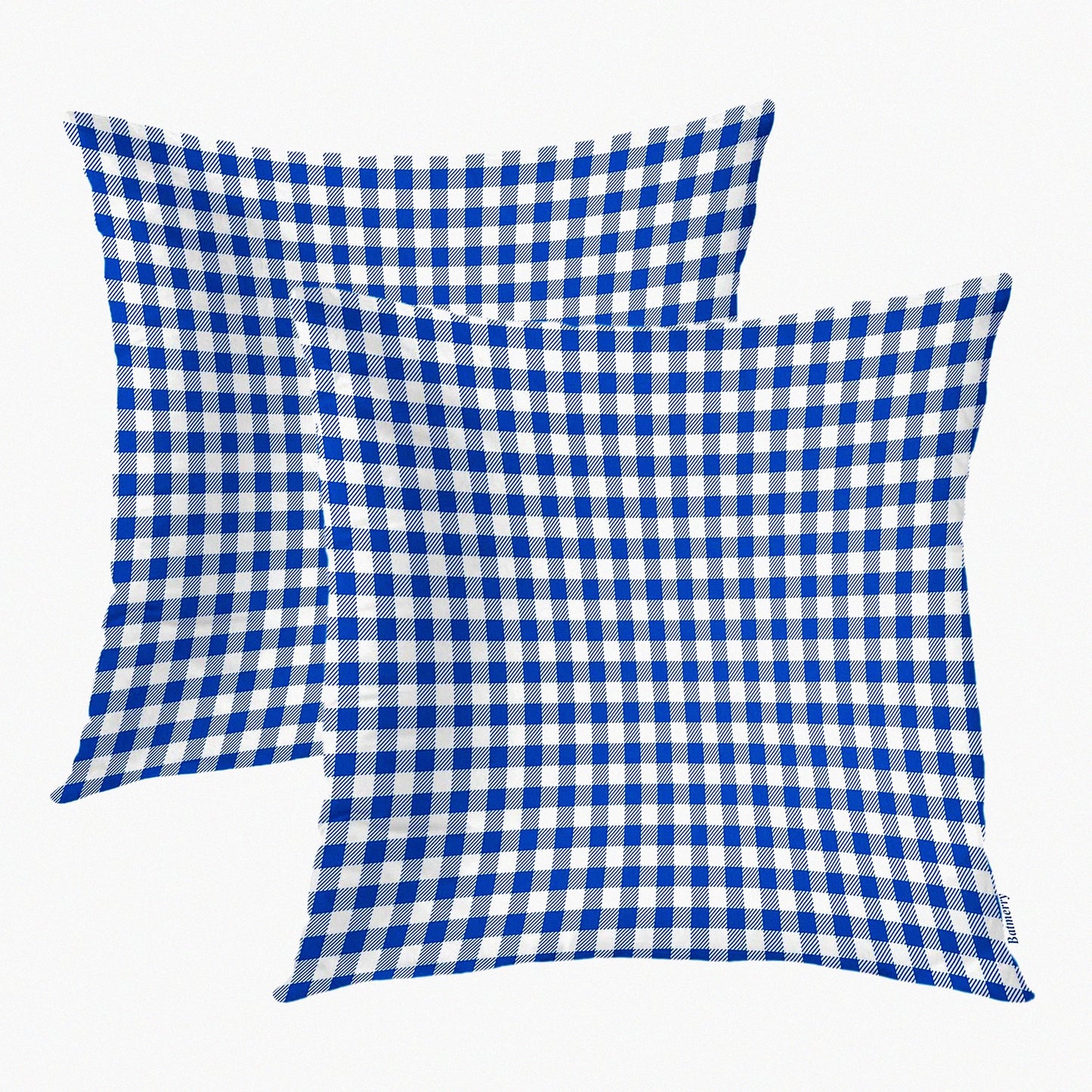 Checkered Blue Gingham Pillow Covers - Set of 2 18x18 Inch Double Sided Decorative Throw Pillows Cases - White Fabric Design