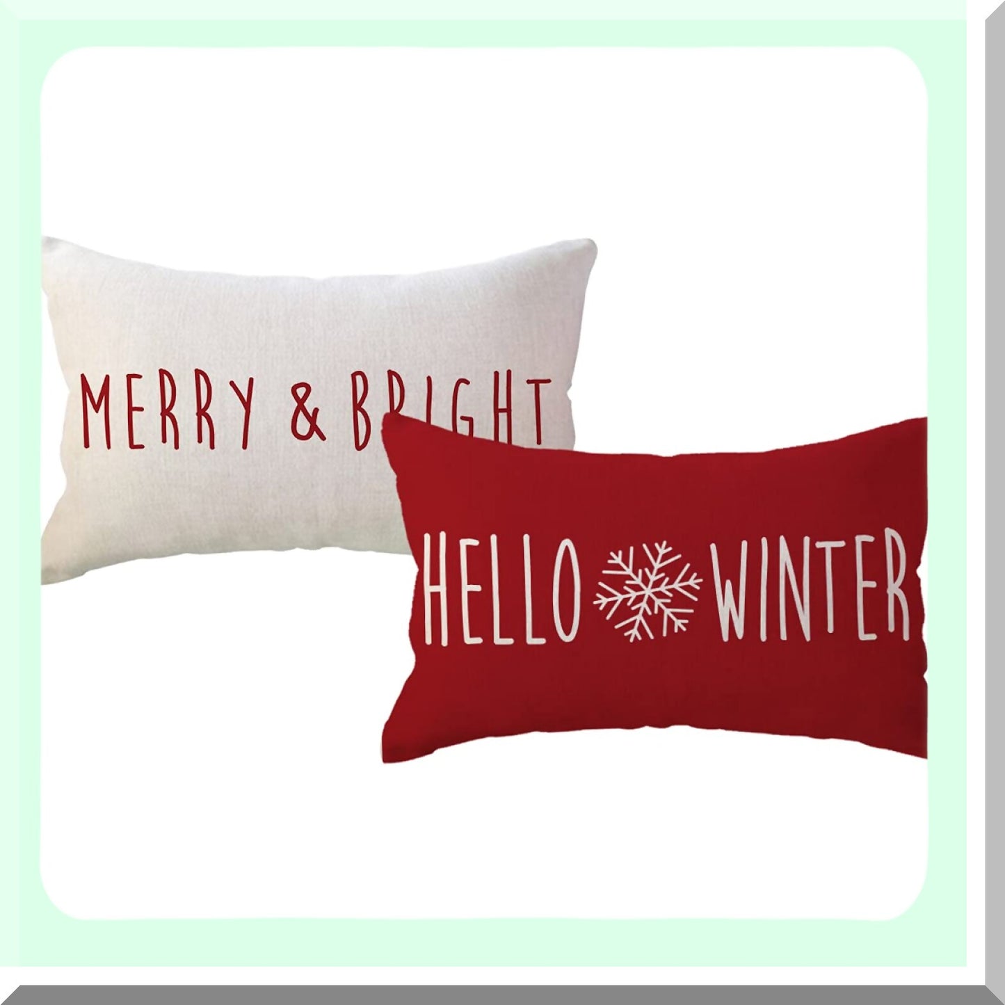 Winter Wonderland Red Lumbar Pillow Covers - Set of 2 Merry&Bright Holiday Decorative Cushion Cases for Sofa, Couch, Porch - 12x20 Inches