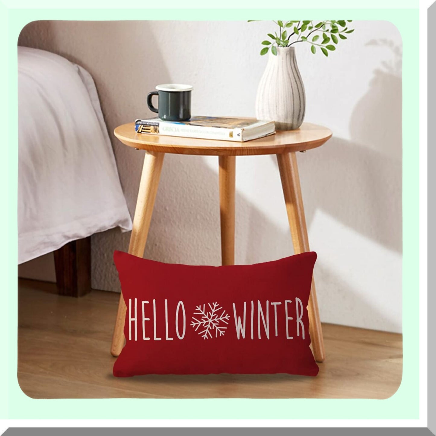 Winter Wonderland Red Lumbar Pillow Covers - Set of 2 Merry&Bright Holiday Decorative Cushion Cases for Sofa, Couch, Porch - 12x20 Inches