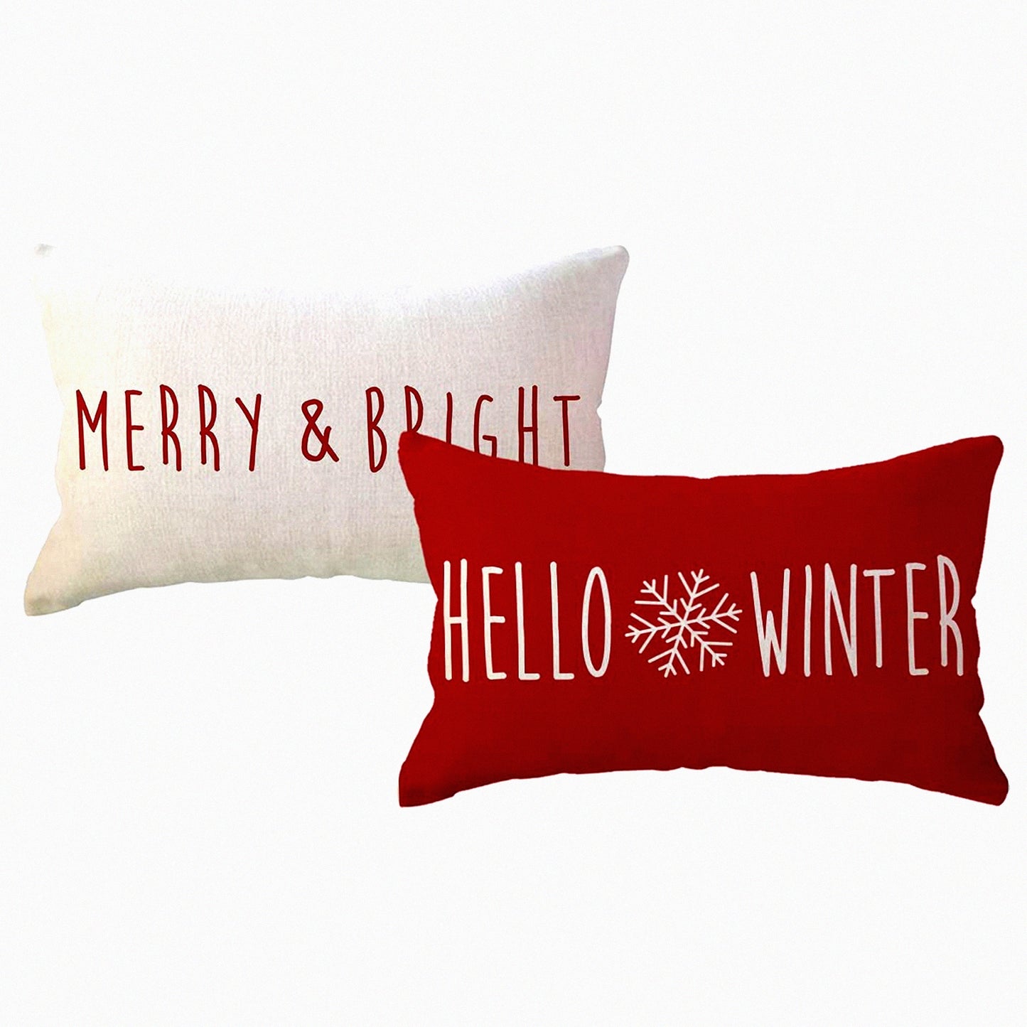 Winter Wonderland Red Lumbar Pillow Covers - Set of 2 Merry&Bright Holiday Decorative Cushion Cases for Sofa, Couch, Porch - 12x20 Inches