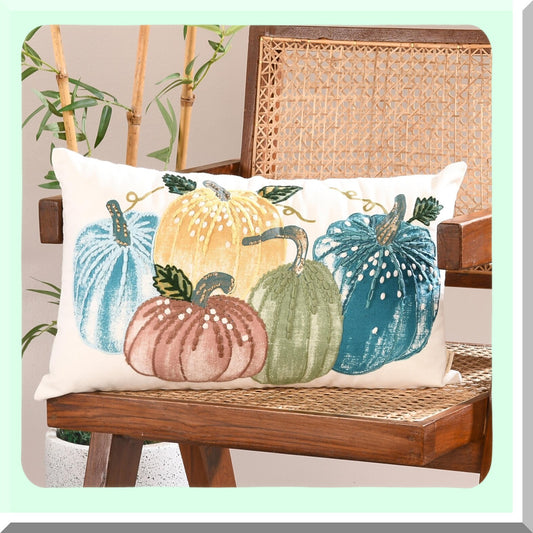 Boho Harvest Lumbar Pillow Covers - Set of 2, 12x20 Decorative Cotton Throw Pillows for Couch, Farmhouse Living Room Accent Decor, Cute Boho Pillow Cases